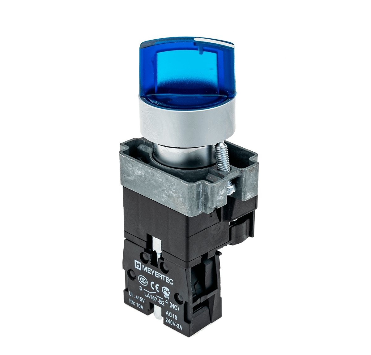 MTB2-BK3663 - Переключатель с подсветкой, с фиксацией, 220V AC/DC, синий, 3 положения, 1NO