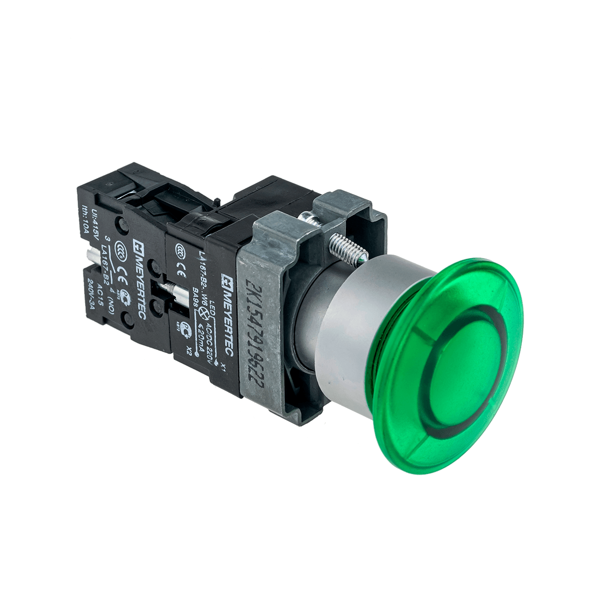 MTB2-BW3613 - Кнопка грибовидная без фиксации, с подсветкой, 24V, 1NO, зеленый