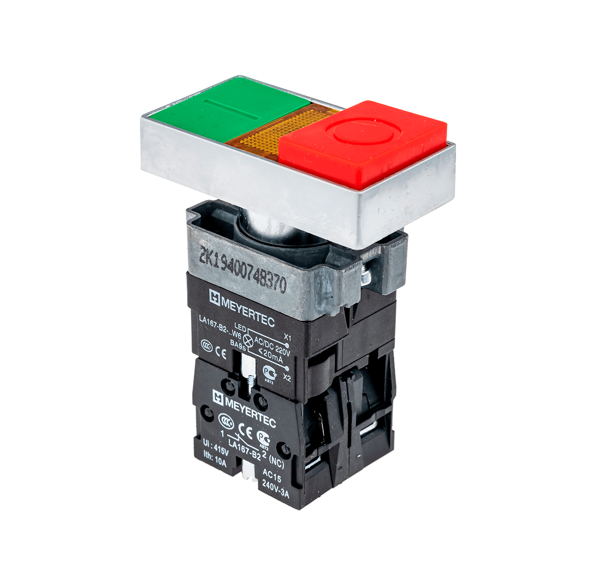 MTB2-BW8463 - Кнопка двойная с подсветкой 220V, выступающий толкатель