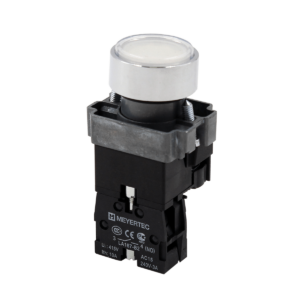 MTB2-BWF3161 - Кнопка плоская белая с подсветкой, 220V AC/DC, 1NO, IP67, металл