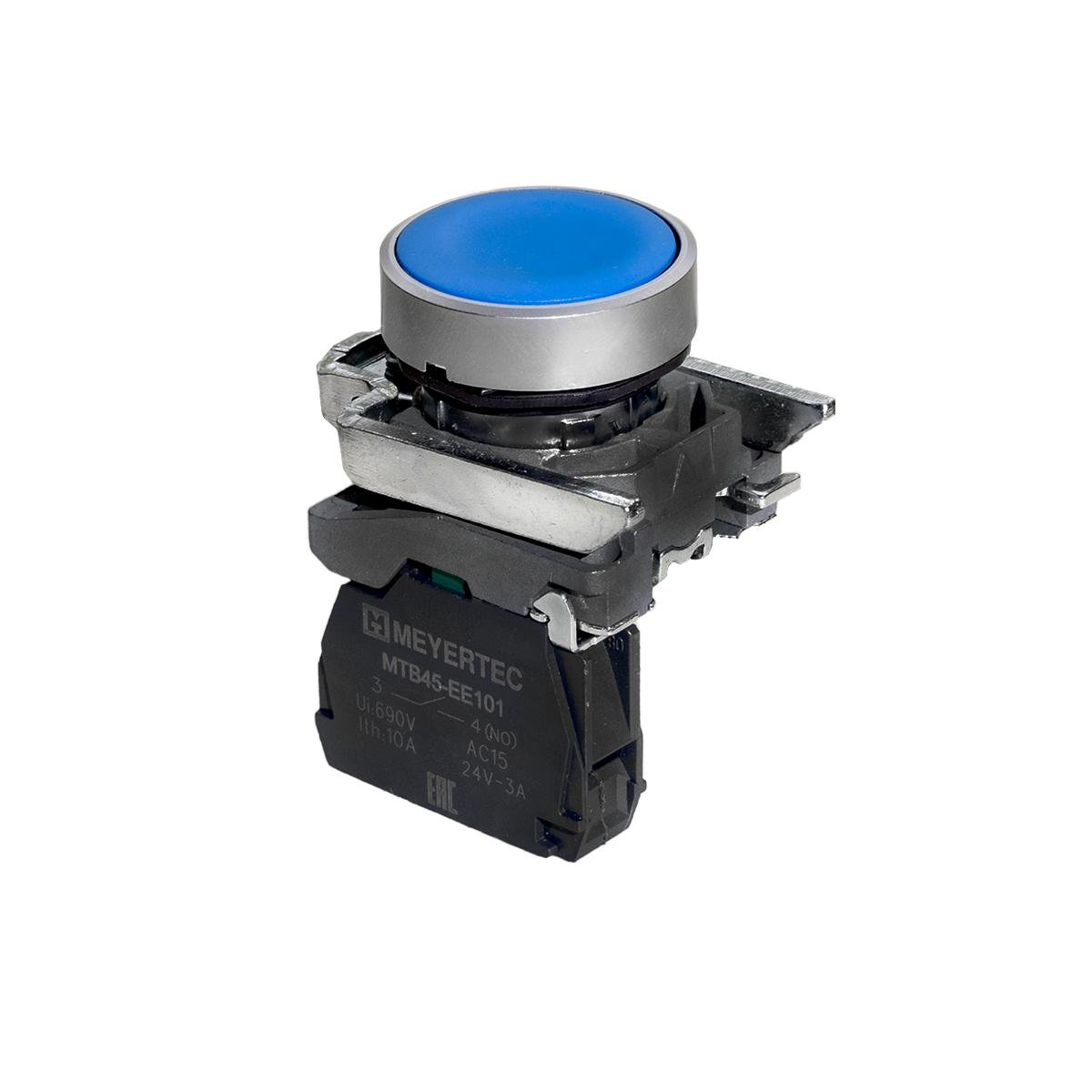 MTB4-BA61 - Кнопка плоская синяя, 1NO, IP65, металл
