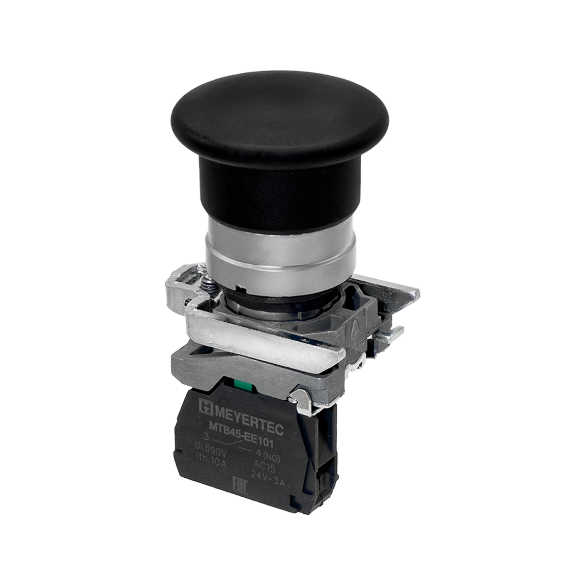 MTB4-BC21 - Кнопка грибовидная черная, 40 мм, пружиный возврат, 1NO, IP65,металл