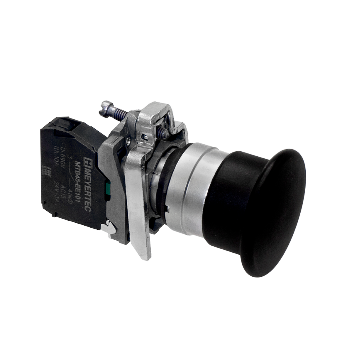 MTB4-BC21 - Кнопка грибовидная черная, 40 мм, пружиный возврат, 1NO, IP65,металл