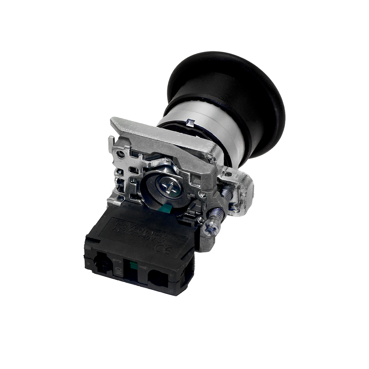 MTB4-BC21 - Кнопка грибовидная черная, 40 мм, пружиный возврат, 1NO, IP65,металл