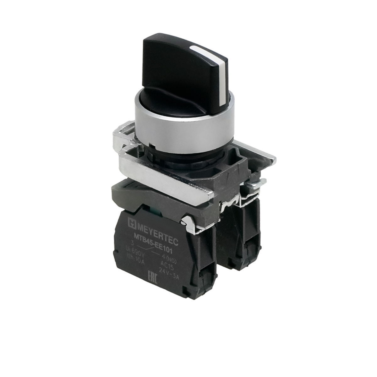 MTB4-BD33 - Переключатель на 3 положения с фиксацией, короткая ручка, 2NO, IP65, металл