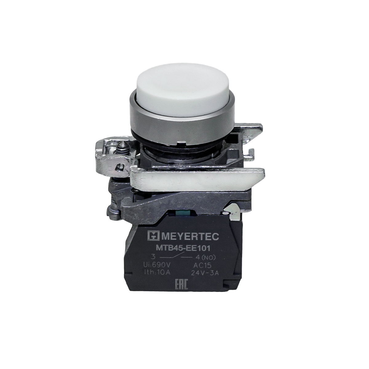 MTB4-BL11 - Кнопка выступающая белая, 1NO, IP65, металл