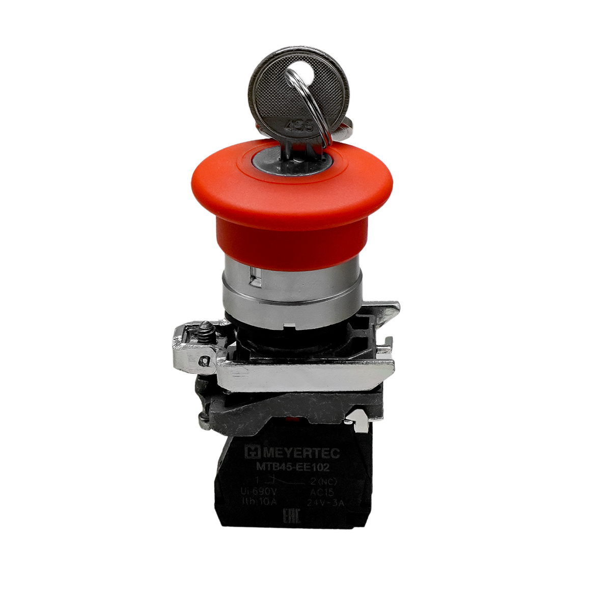 MTB4-BS142 - Кнопка грибовидная аварийной остановки с ключом, красная, 40 мм, возврат поворотом с фиксацией, 1NC, IP65, металл