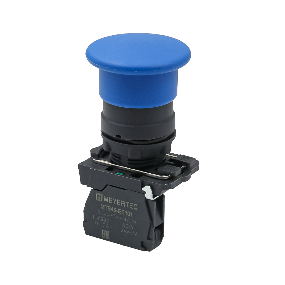 MTB5-AC61 - Кнопка грибовидная синяя, 40 мм, пружиный возврат, 1NO, IP65, пластик