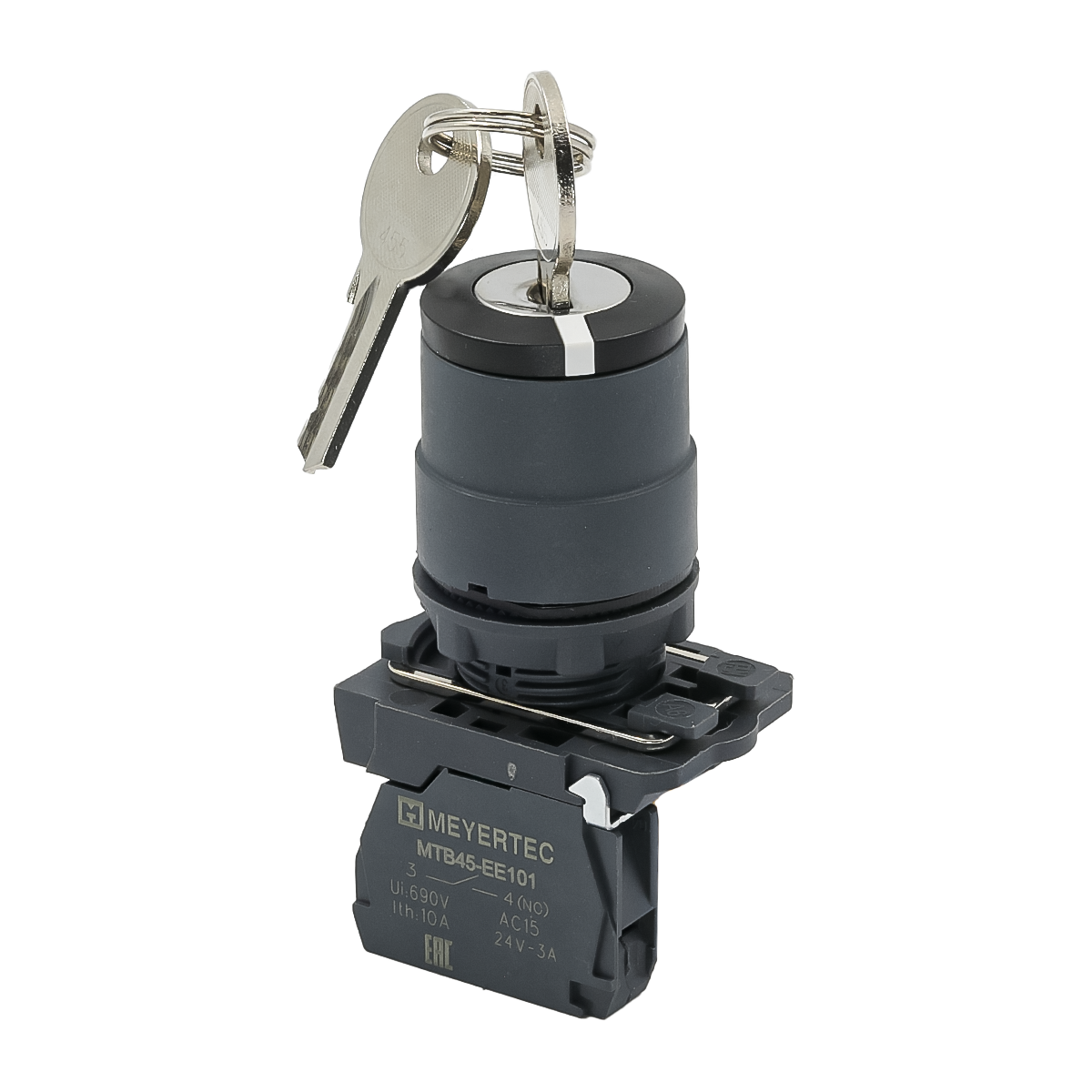 MTB5-AG21 - Переключатель с ключом на 2 положения с фиксацией, 1 выемка, 1NO, IP65, пластик