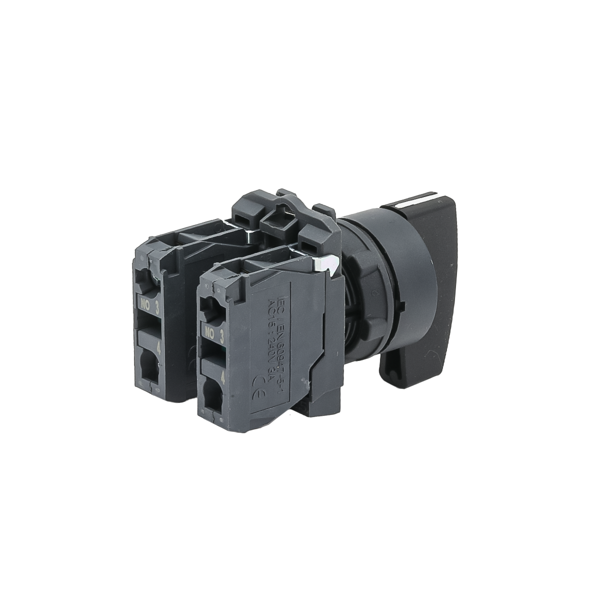 MTB5-AJ53 - Переключатель на 3 положения с возвратом в центре, длинная ручка, 2NO, IP65, пластик