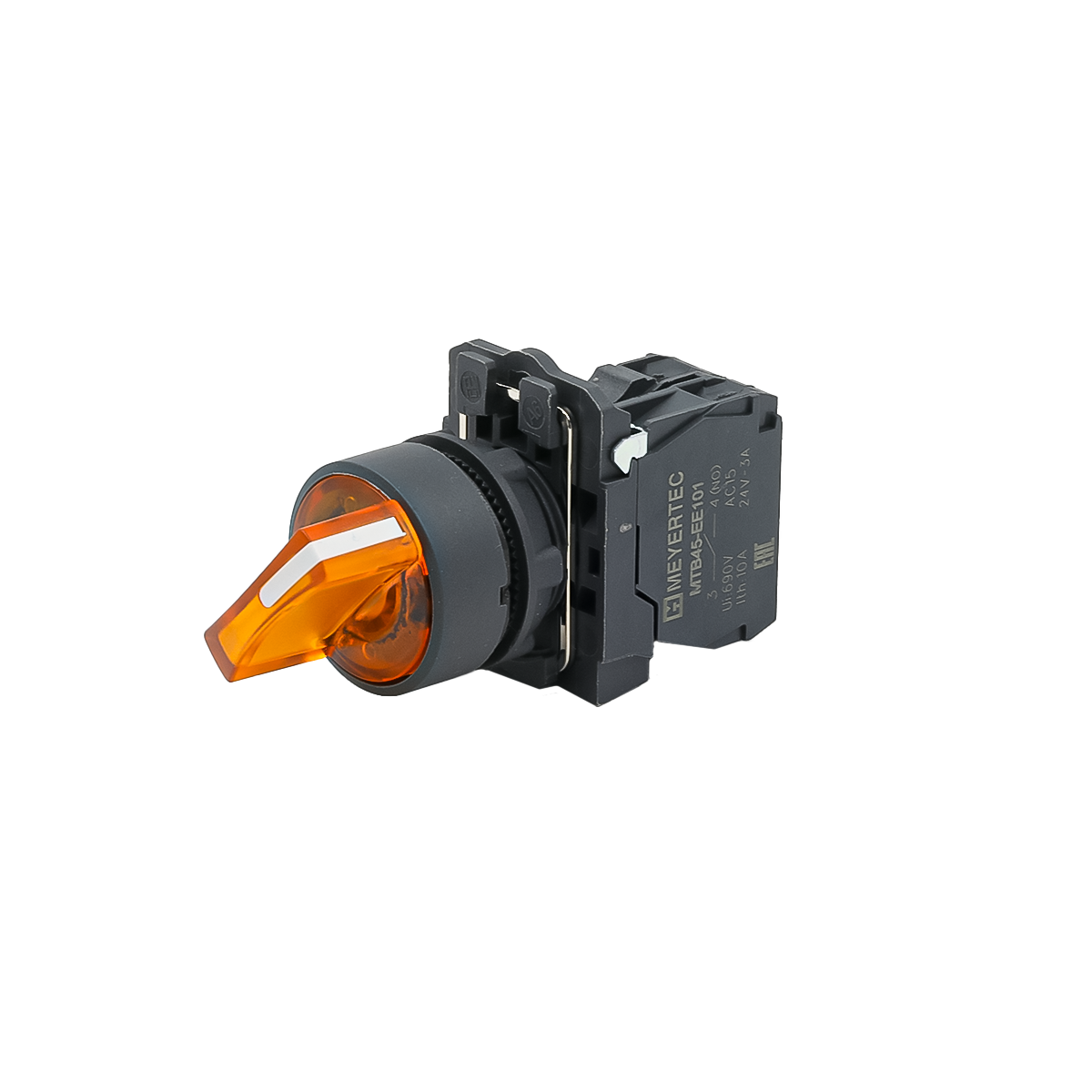 MTB5-AK25713 - Переключатель на 2 положения с фиксацией и подсветкой, желтый, 1NO, 220V AC/DC, IP65, пластик