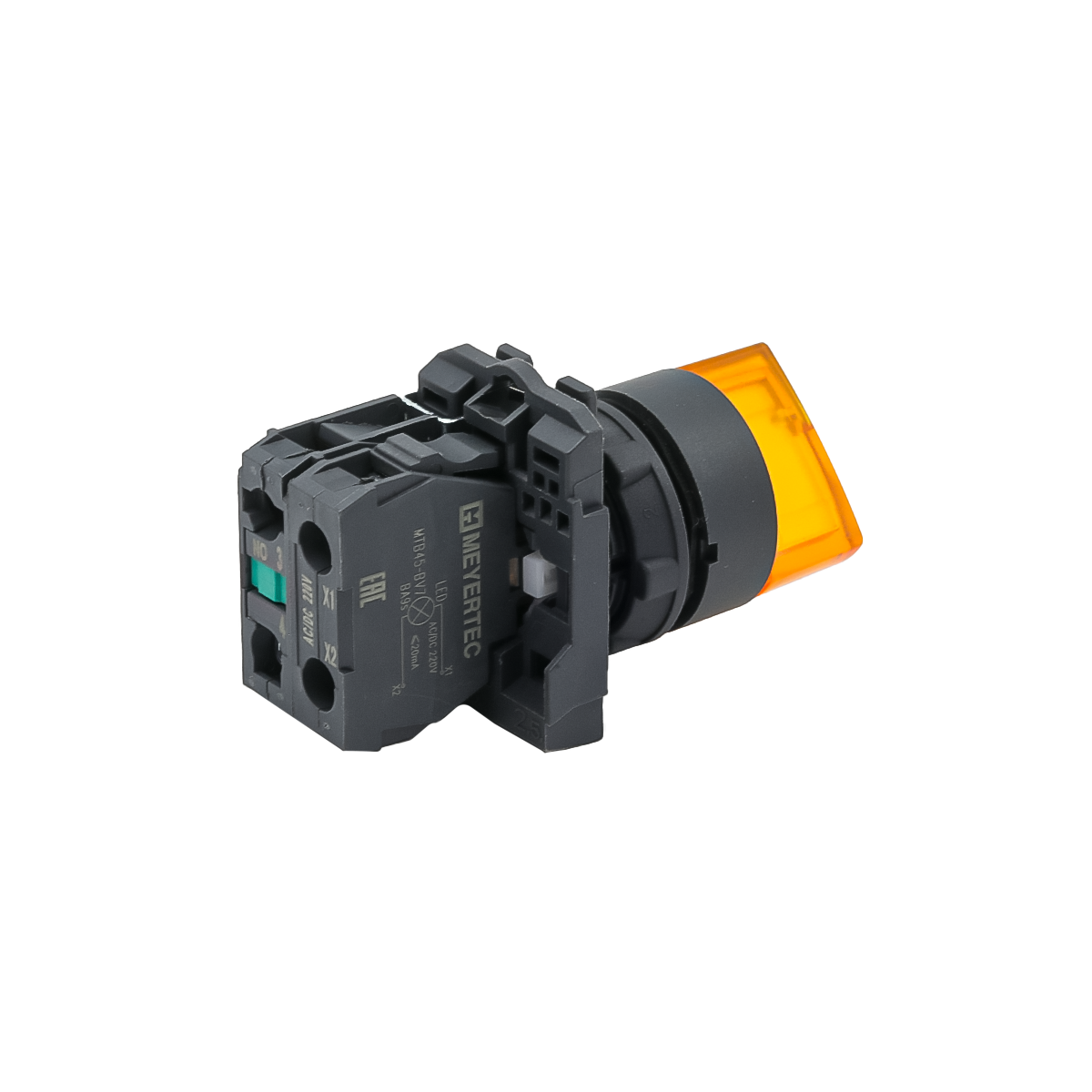 MTB5-AK25713 - Переключатель на 2 положения с фиксацией и подсветкой, желтый, 1NO, 220V AC/DC, IP65, пластик