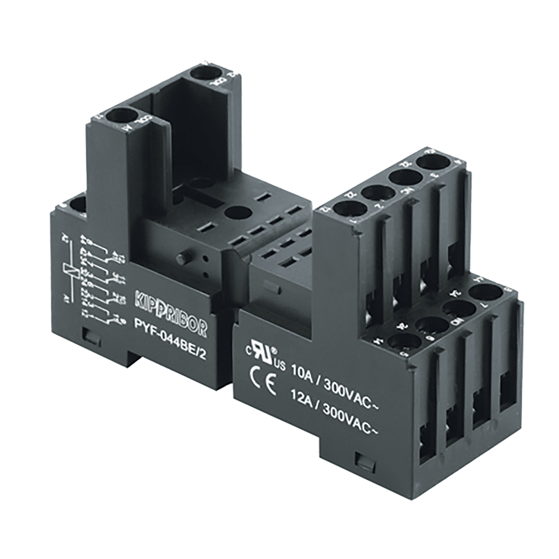 PYF-044BE/2 - 2-ярусная колодка с винтовыми клеммами для 4-конт. реле серии RP, черная