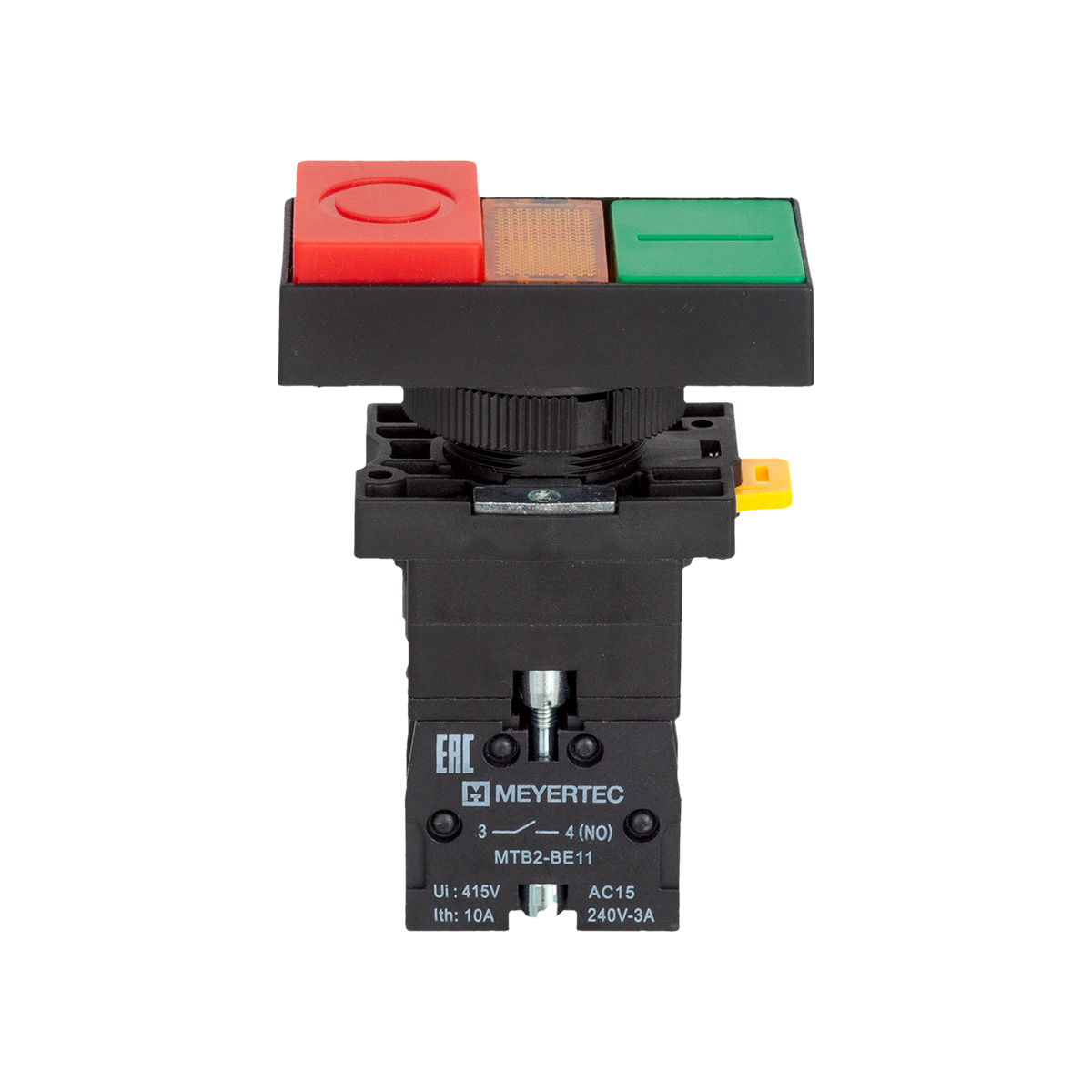 MTB2-EW8463 - Кнопка двойная выступающая с подсветкой, красная/зеленая, маркировка "I+O", 1NO+1NC, 220V AC/DC, IP40, пластик